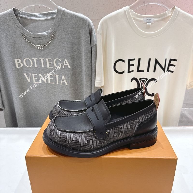 Louis Vuitton LV Bubble Loafers in Damier Canvas and Leather Black 2025 1AIJHI (MD-251022070)