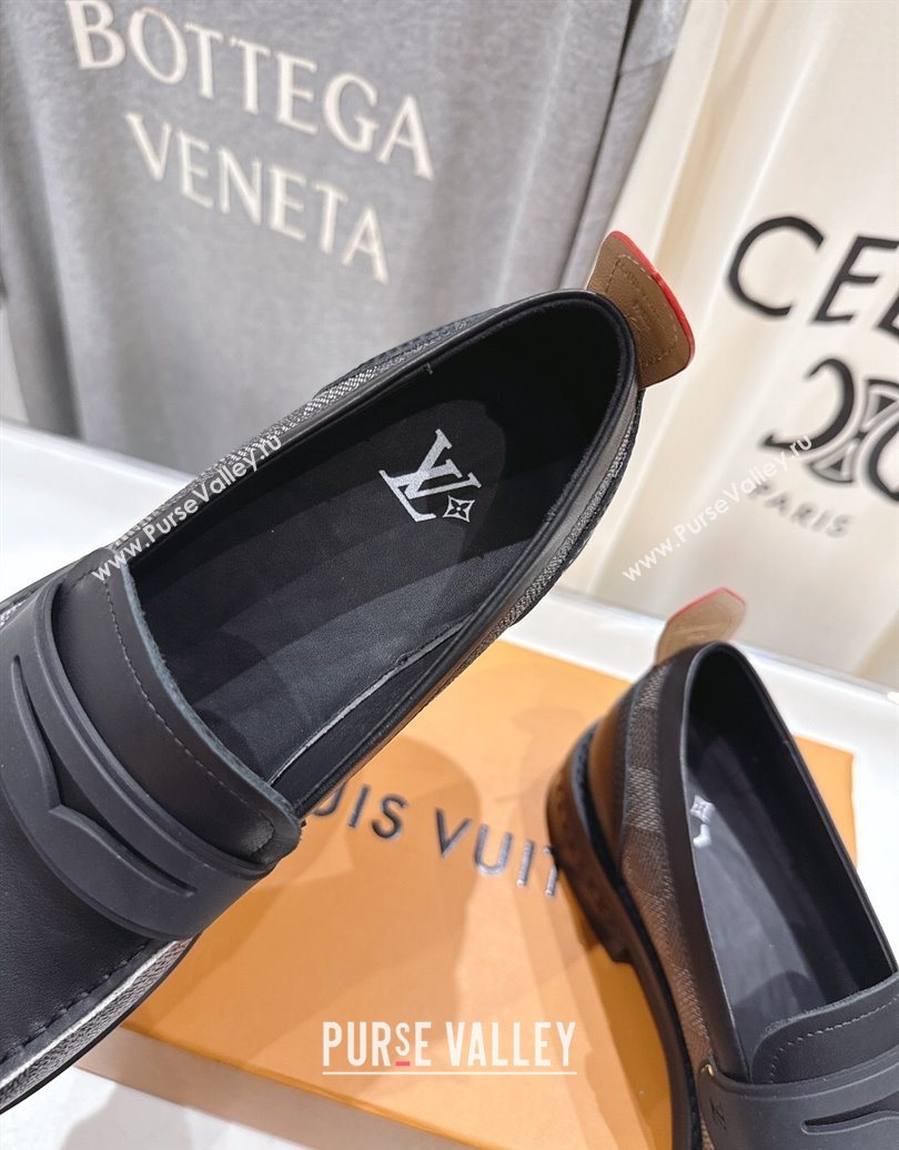 Louis Vuitton LV Bubble Loafers in Damier Canvas and Leather Black 2025 1AIJHI (MD-251022070)