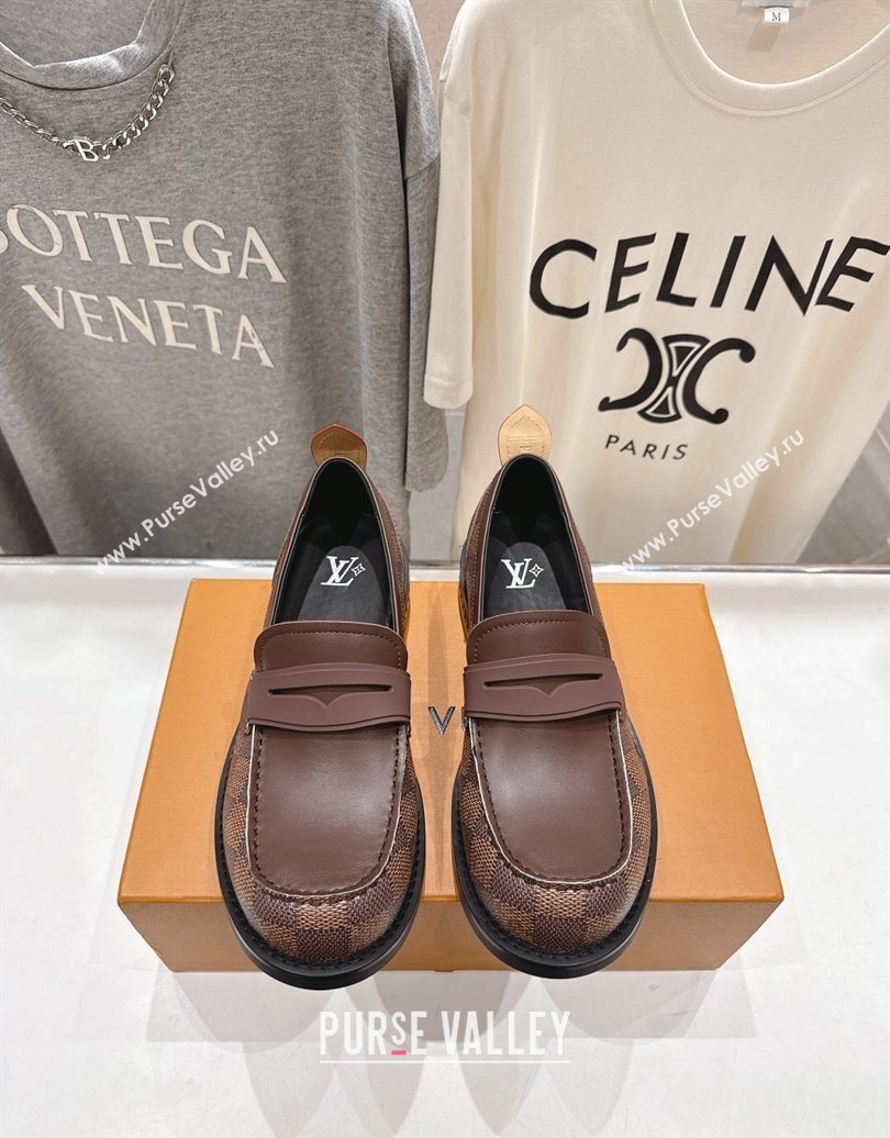 Louis Vuitton LV Bubble Loafers in Damier Canvas and Leather Brown 2025 1AIJHI (MD-251022071)