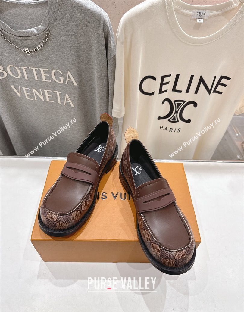 Louis Vuitton LV Bubble Loafers in Damier Canvas and Leather Brown 2025 1AIJHI (MD-251022071)