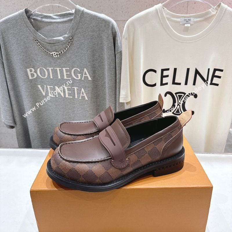 Louis Vuitton LV Bubble Loafers in Damier Canvas and Leather Brown 2025 1AIJHI (MD-251022071)