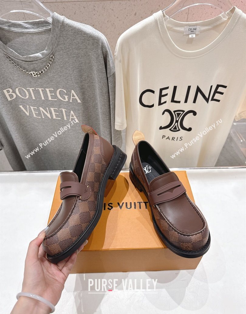 Louis Vuitton LV Bubble Loafers in Damier Canvas and Leather Brown 2025 1AIJHI (MD-251022071)