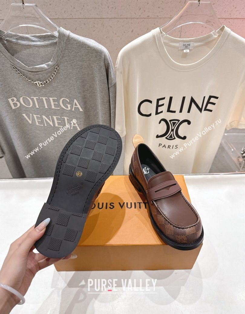 Louis Vuitton LV Bubble Loafers in Damier Canvas and Leather Brown 2025 1AIJHI (MD-251022071)