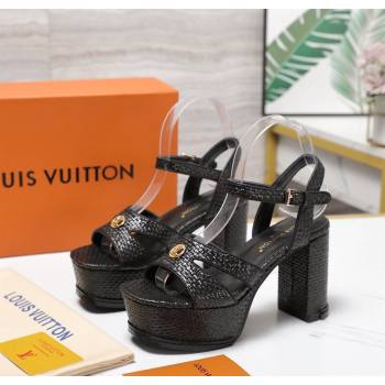 Louis Vuitton Maya Heeled Platform Sandals 10cm in Raffia Straw Black 2025 1AHNP0 (MD-251022089)