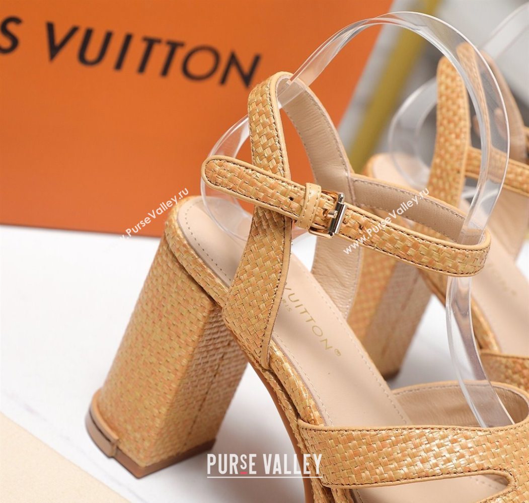 Louis Vuitton Maya Heeled Platform Sandals 10cm in Raffia Straw Brown 2025 1AHNP0 (MD-251022090)
