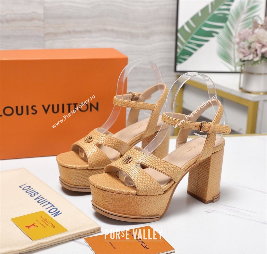 Louis Vuitton Maya Heeled Platform Sandals 10cm in Raffia Straw Brown 2025 1AHNP0 (MD-251022090)