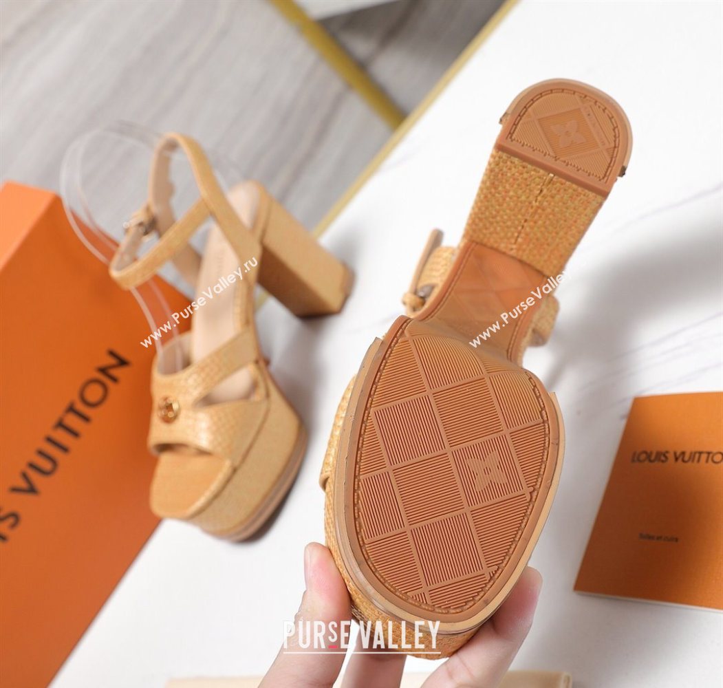 Louis Vuitton Maya Heeled Platform Sandals 10cm in Raffia Straw Brown 2025 1AHNP0 (MD-251022090)