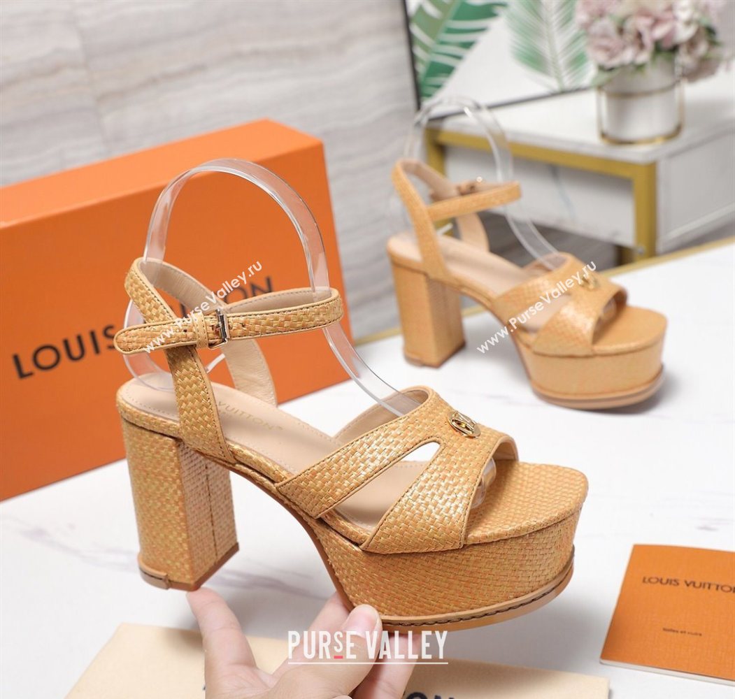 Louis Vuitton Maya Heeled Platform Sandals 10cm in Raffia Straw Brown 2025 1AHNP0 (MD-251022090)
