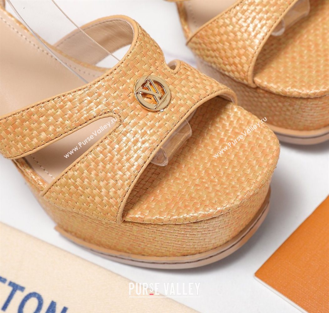 Louis Vuitton Maya Heeled Platform Sandals 10cm in Raffia Straw Brown 2025 1AHNP0 (MD-251022090)