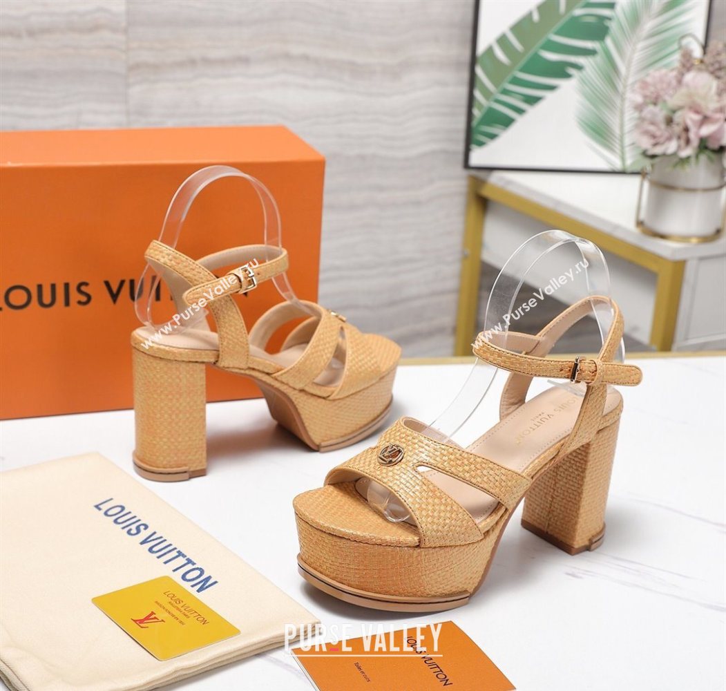 Louis Vuitton Maya Heeled Platform Sandals 10cm in Raffia Straw Brown 2025 1AHNP0 (MD-251022090)