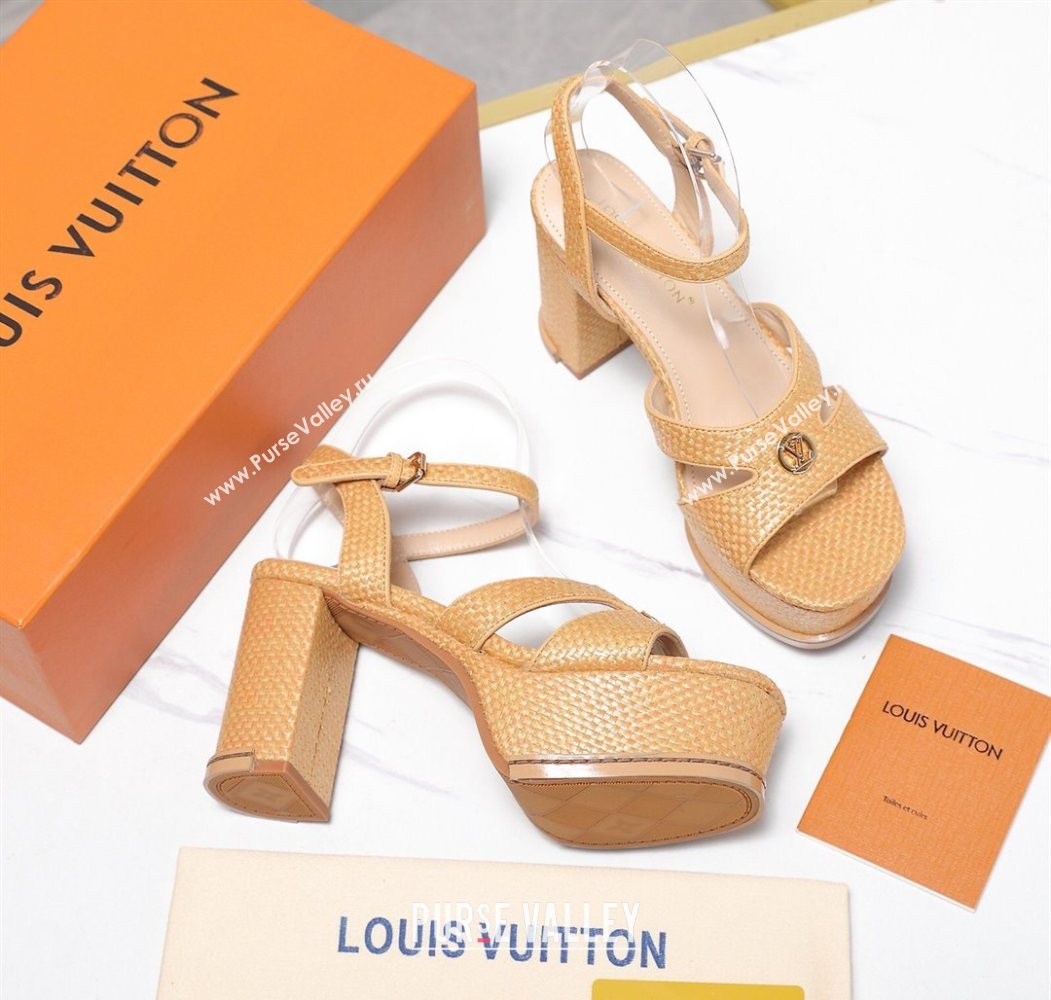 Louis Vuitton Maya Heeled Platform Sandals 10cm in Raffia Straw Brown 2025 1AHNP0 (MD-251022090)