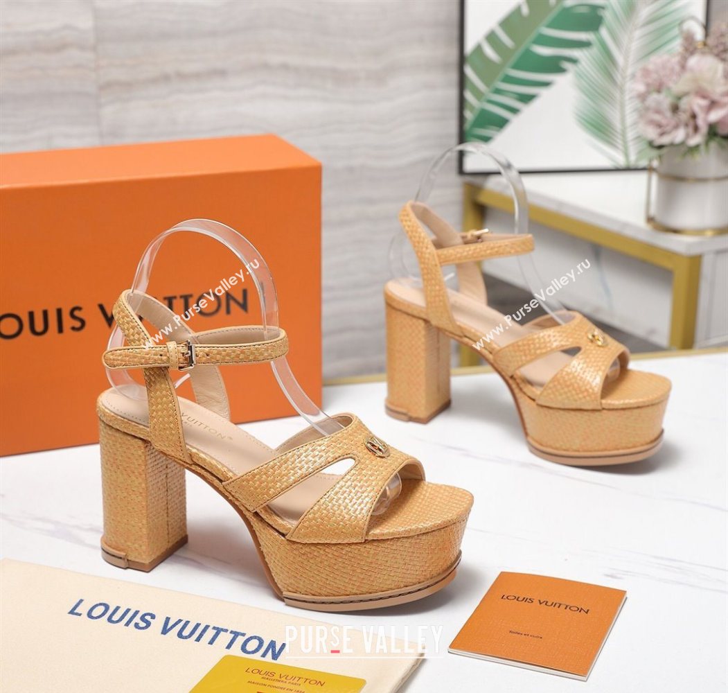 Louis Vuitton Maya Heeled Platform Sandals 10cm in Raffia Straw Brown 2025 1AHNP0 (MD-251022090)
