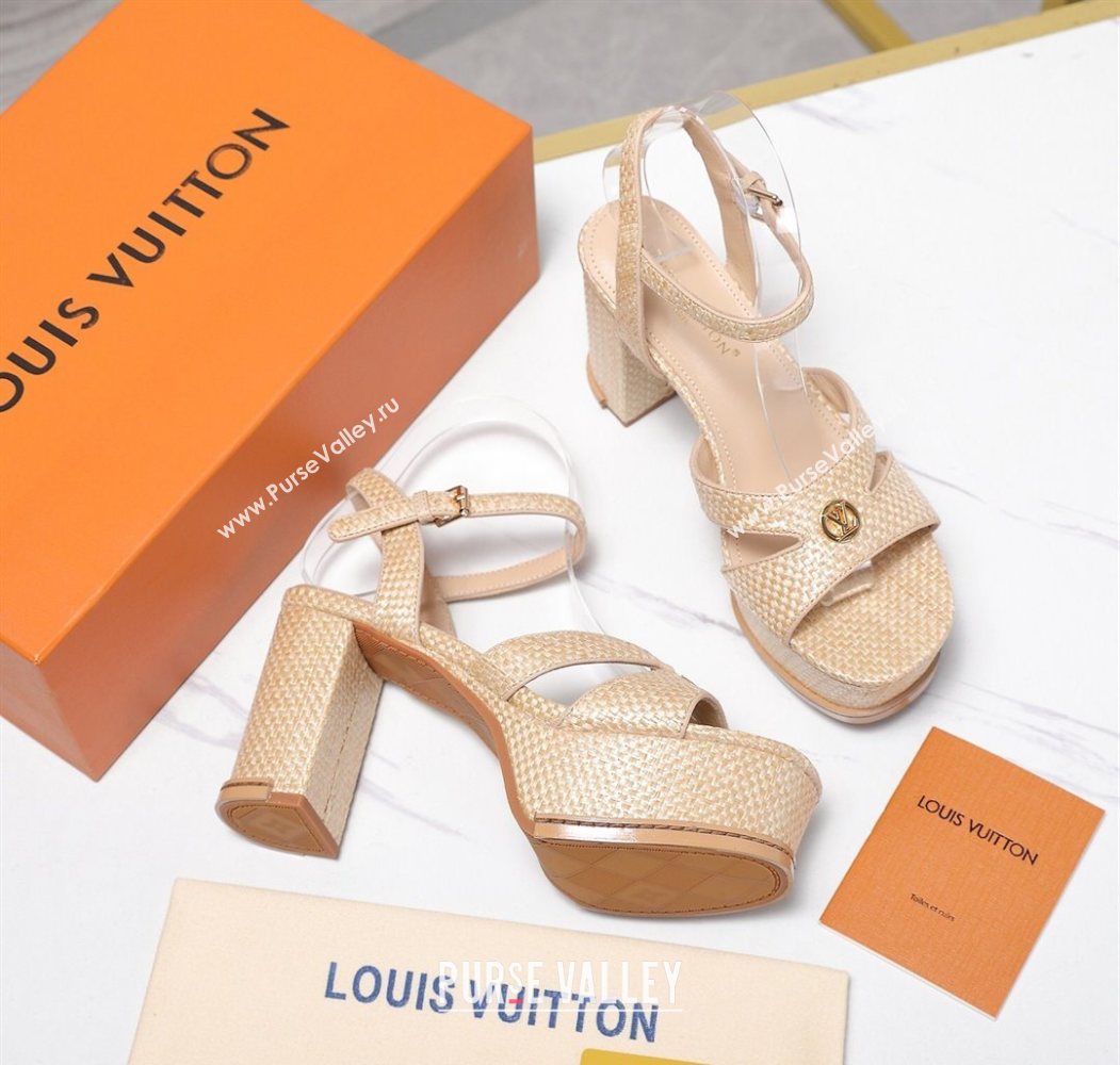 Louis Vuitton Maya Heeled Platform Sandals 10cm in Raffia Straw Beige 2025 1AHNP0 (MD-251022091)