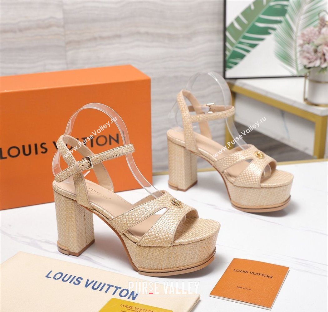 Louis Vuitton Maya Heeled Platform Sandals 10cm in Raffia Straw Beige 2025 1AHNP0 (MD-251022091)