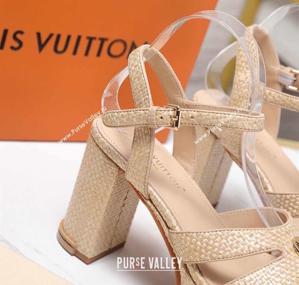 Louis Vuitton Maya Heeled Platform Sandals 10cm in Raffia Straw Beige 2025 1AHNP0 (MD-251022091)