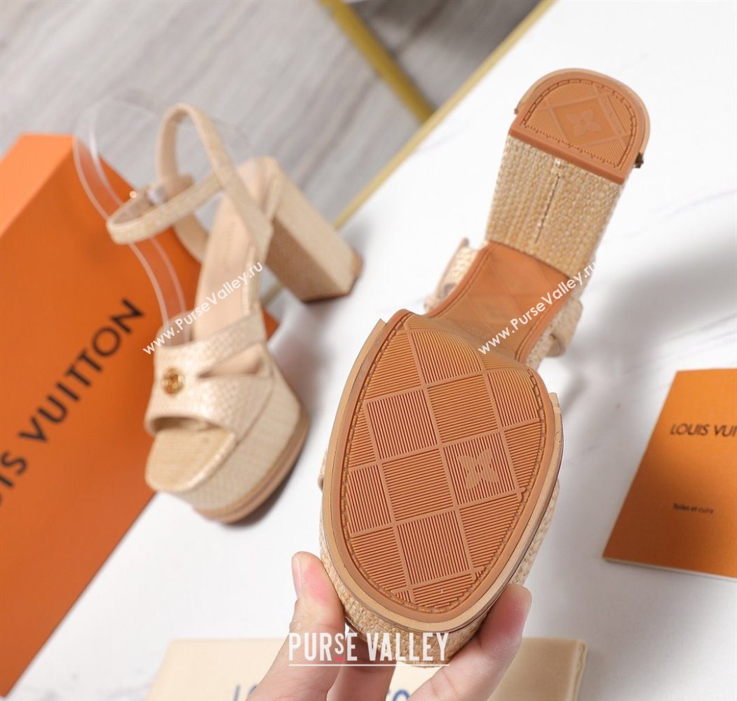 Louis Vuitton Maya Heeled Platform Sandals 10cm in Raffia Straw Beige 2025 1AHNP0 (MD-251022091)