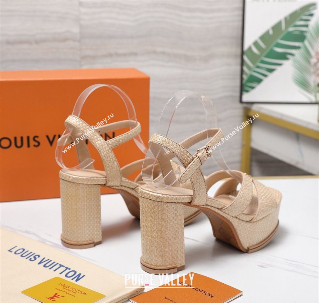 Louis Vuitton Maya Heeled Platform Sandals 10cm in Raffia Straw Beige 2025 1AHNP0 (MD-251022091)