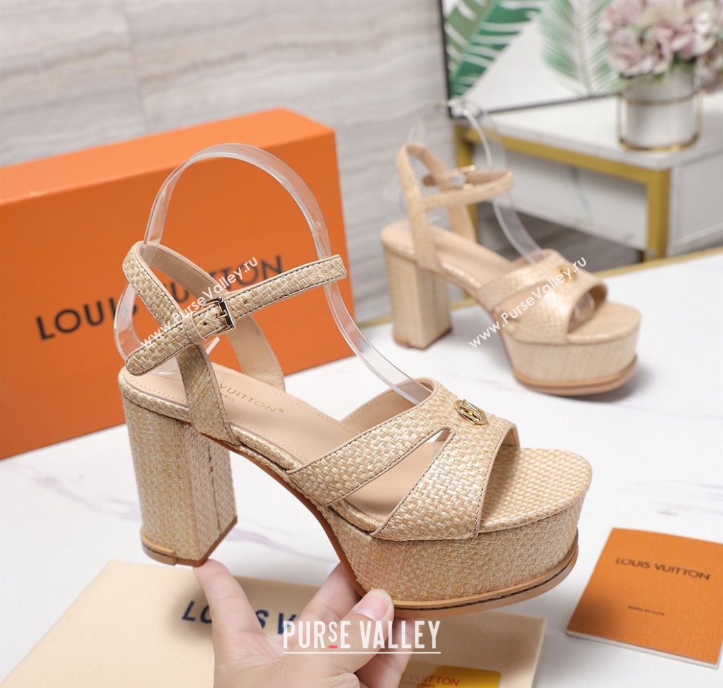 Louis Vuitton Maya Heeled Platform Sandals 10cm in Raffia Straw Beige 2025 1AHNP0 (MD-251022091)