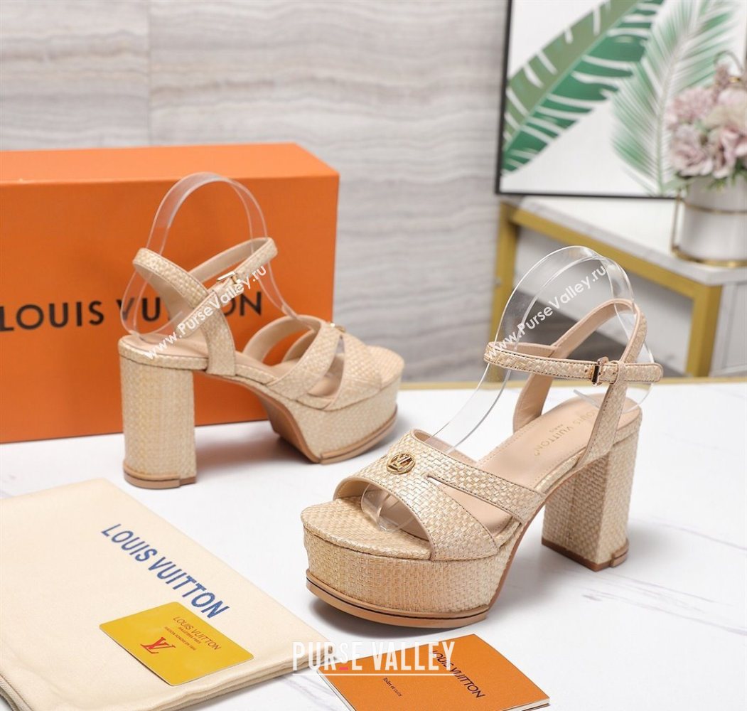 Louis Vuitton Maya Heeled Platform Sandals 10cm in Raffia Straw Beige 2025 1AHNP0 (MD-251022091)