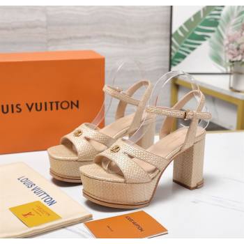 Louis Vuitton Maya Heeled Platform Sandals 10cm in Raffia Straw Beige 2025 1AHNP0 (MD-251022091)