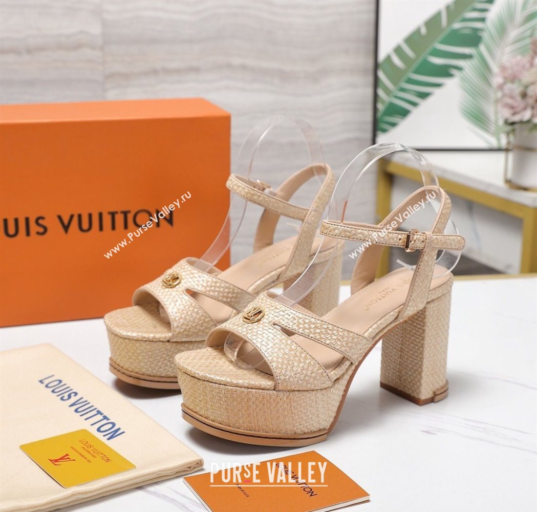 Louis Vuitton Maya Heeled Platform Sandals 10cm in Raffia Straw Beige 2025 1AHNP0 (MD-251022091)