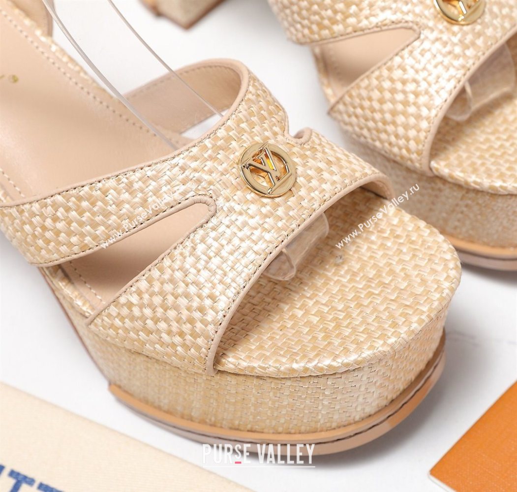 Louis Vuitton Maya Heeled Platform Sandals 10cm in Raffia Straw Beige 2025 1AHNP0 (MD-251022091)