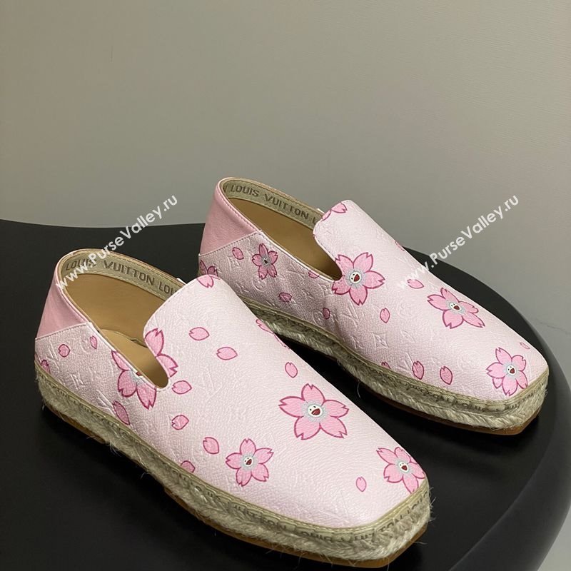 Louis Vuitton LV x TM Cherry Blossom Printed Monogram Leather Flat Espadrilles Light Pink 2025 LV102205 (MD-251022042)