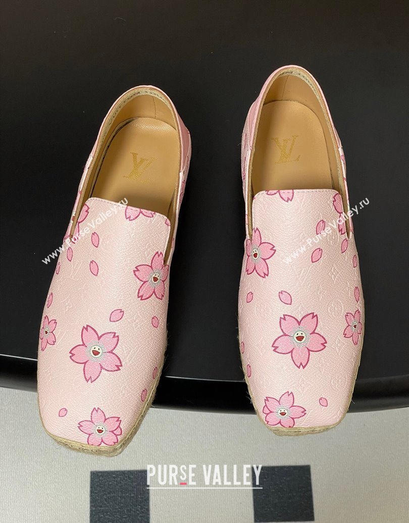 Louis Vuitton LV x TM Cherry Blossom Printed Monogram Leather Flat Espadrilles Light Pink 2025 LV102205 (MD-251022042)