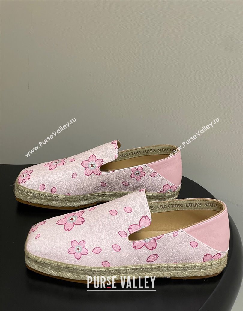 Louis Vuitton LV x TM Cherry Blossom Printed Monogram Leather Flat Espadrilles Light Pink 2025 LV102205 (MD-251022042)