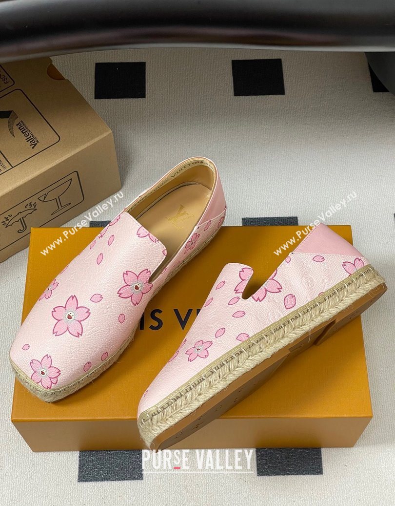 Louis Vuitton LV x TM Cherry Blossom Printed Monogram Leather Flat Espadrilles Light Pink 2025 LV102205 (MD-251022042)