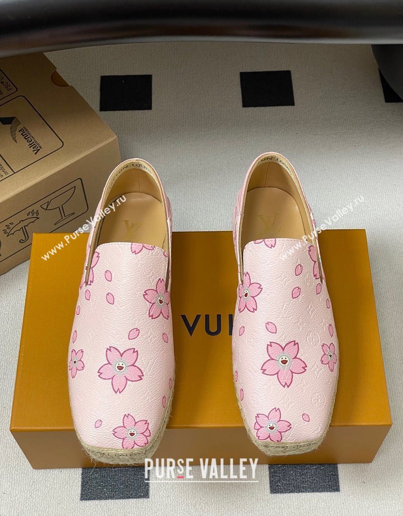 Louis Vuitton LV x TM Cherry Blossom Printed Monogram Leather Flat Espadrilles Light Pink 2025 LV102205 (MD-251022042)