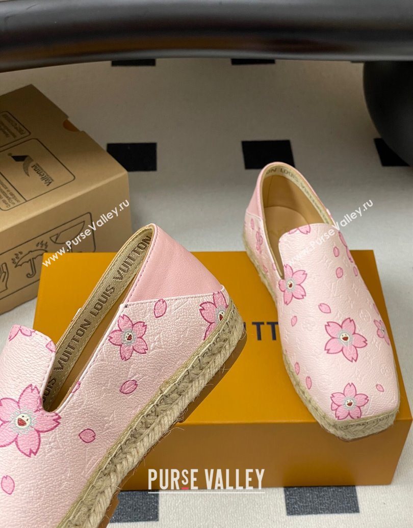 Louis Vuitton LV x TM Cherry Blossom Printed Monogram Leather Flat Espadrilles Light Pink 2025 LV102205 (MD-251022042)