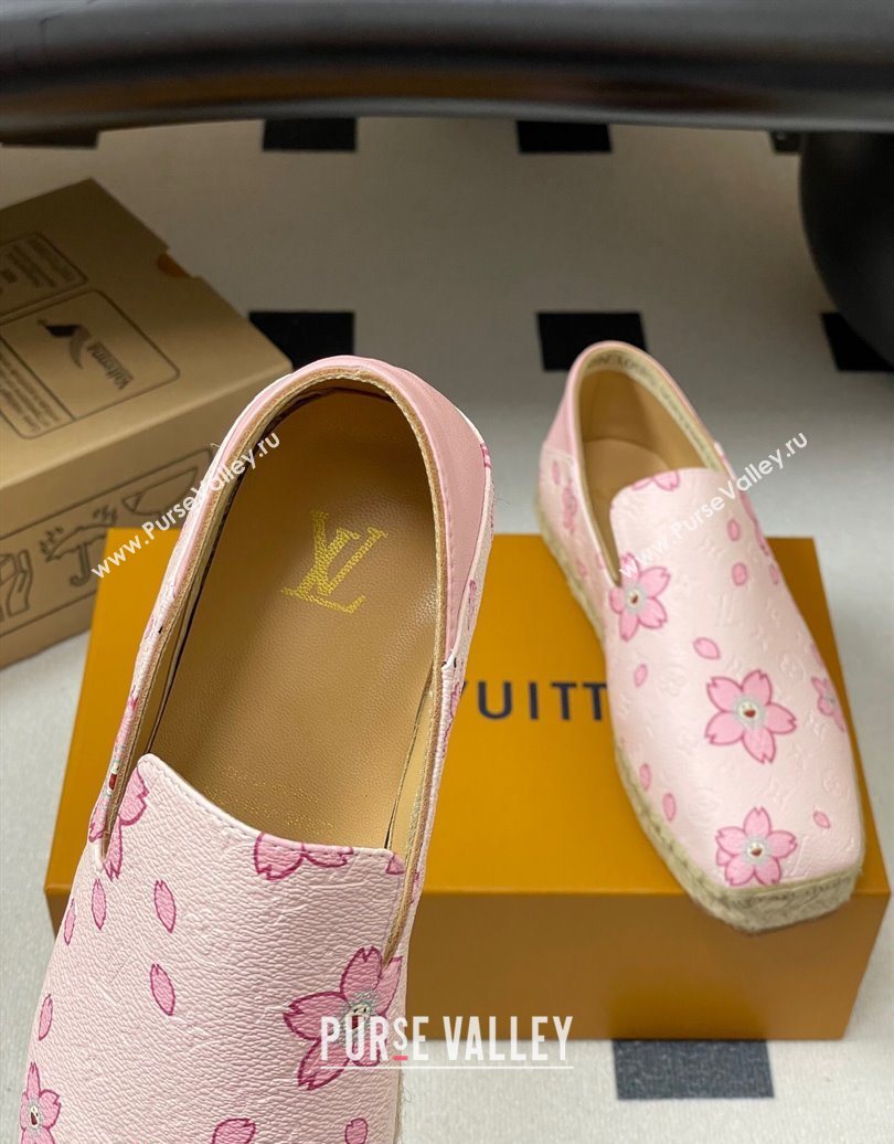 Louis Vuitton LV x TM Cherry Blossom Printed Monogram Leather Flat Espadrilles Light Pink 2025 LV102205 (MD-251022042)