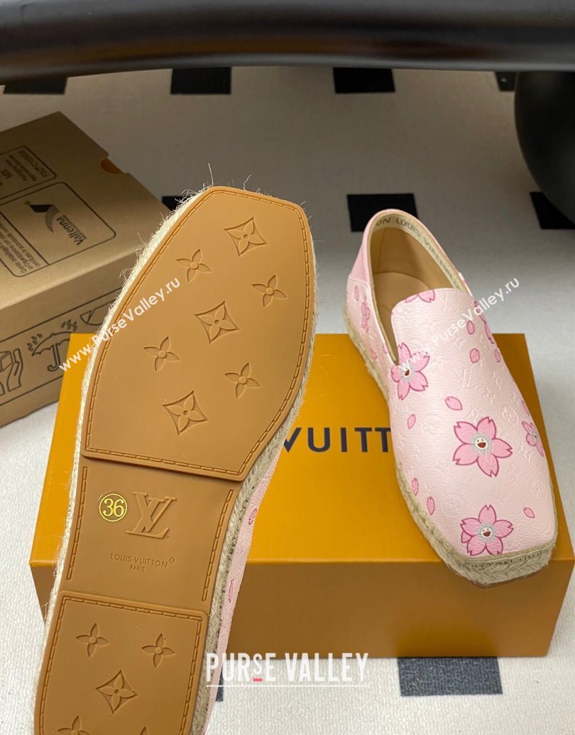 Louis Vuitton LV x TM Cherry Blossom Printed Monogram Leather Flat Espadrilles Light Pink 2025 LV102205 (MD-251022042)