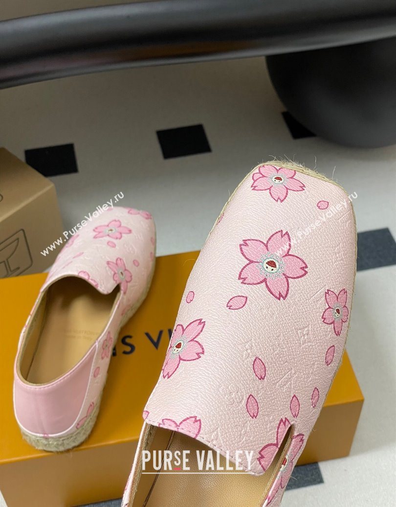 Louis Vuitton LV x TM Cherry Blossom Printed Monogram Leather Flat Espadrilles Light Pink 2025 LV102205 (MD-251022042)