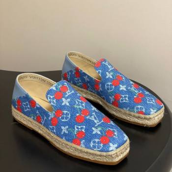 Louis Vuitton LV x TM Cerise Cherry Printed Denim Flat Espadrilles Blue 2025 LV102205 (MD-251022044)