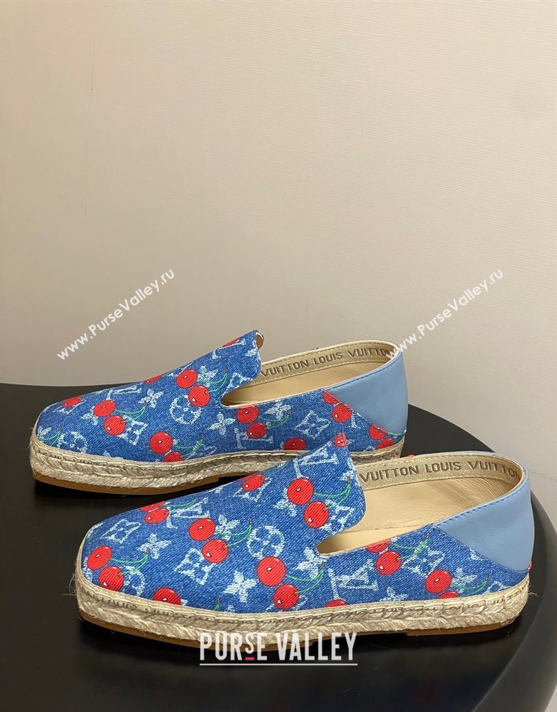 Louis Vuitton LV x TM Cerise Cherry Printed Denim Flat Espadrilles Blue 2025 LV102205 (MD-251022044)
