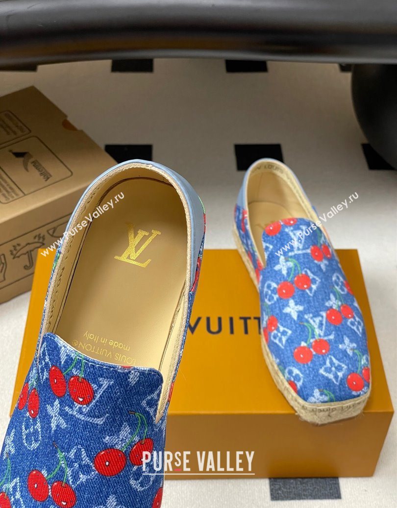 Louis Vuitton LV x TM Cerise Cherry Printed Denim Flat Espadrilles Blue 2025 LV102205 (MD-251022044)