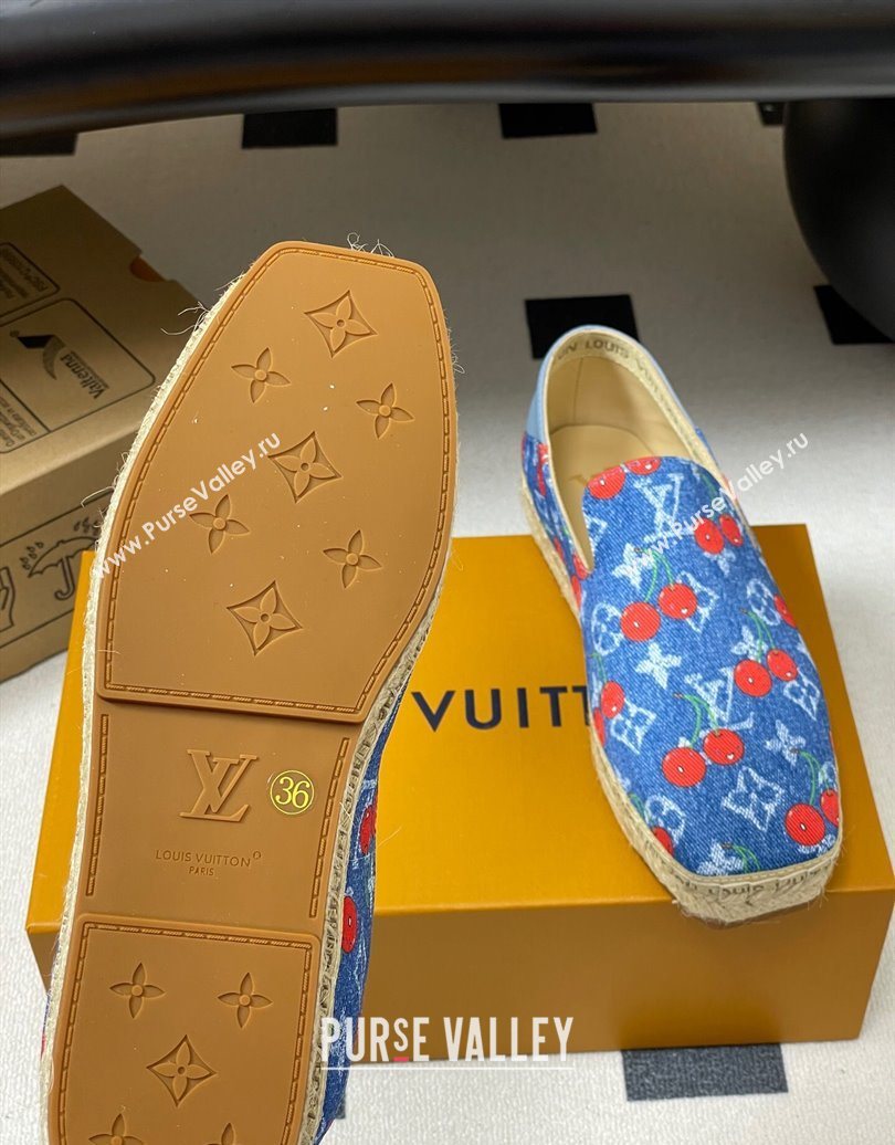 Louis Vuitton LV x TM Cerise Cherry Printed Denim Flat Espadrilles Blue 2025 LV102205 (MD-251022044)