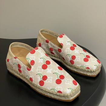 Louis Vuitton LV x TM Cerise Cherry Printed Denim Flat Espadrilles Beige 2025 LV102205 (MD-251022045)