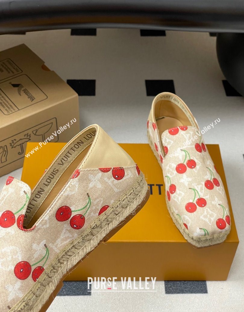 Louis Vuitton LV x TM Cerise Cherry Printed Denim Flat Espadrilles Beige 2025 LV102205 (MD-251022045)