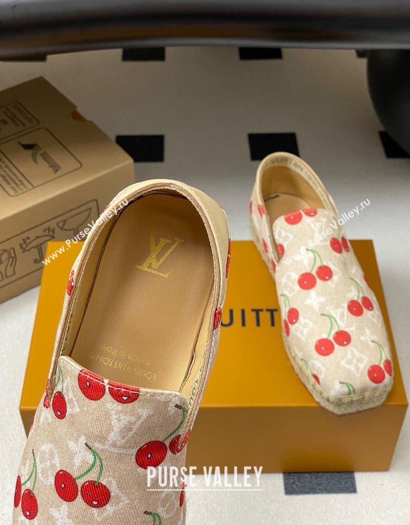 Louis Vuitton LV x TM Cerise Cherry Printed Denim Flat Espadrilles Beige 2025 LV102205 (MD-251022045)
