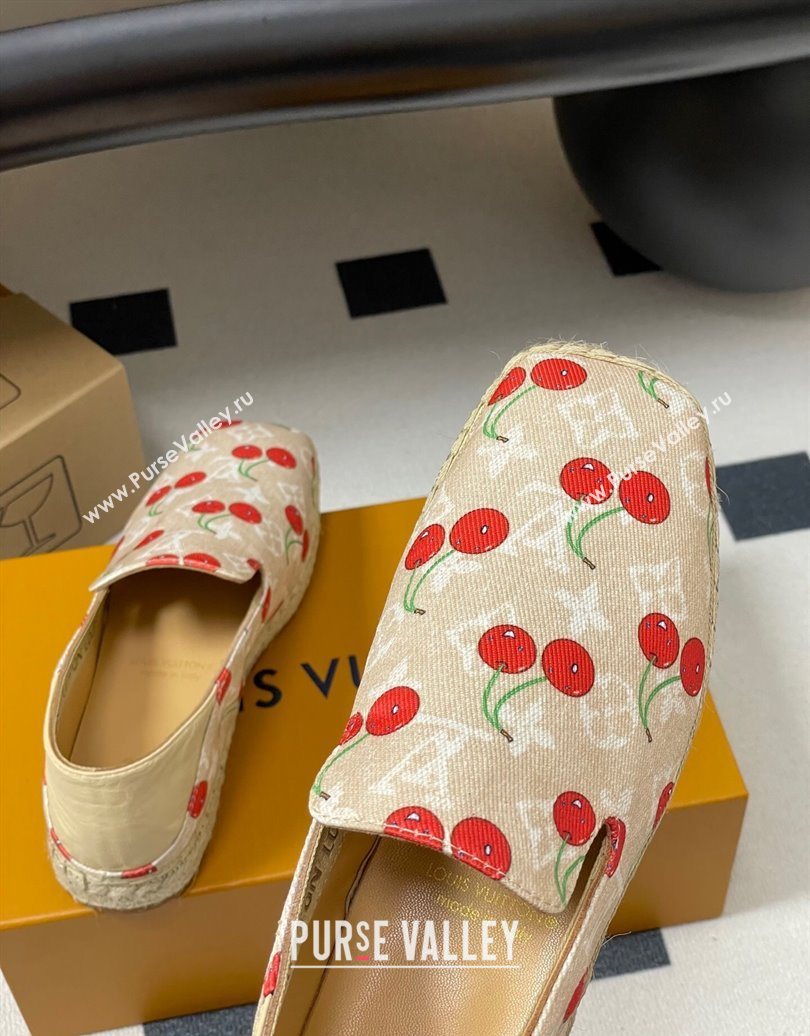 Louis Vuitton LV x TM Cerise Cherry Printed Denim Flat Espadrilles Beige 2025 LV102205 (MD-251022045)