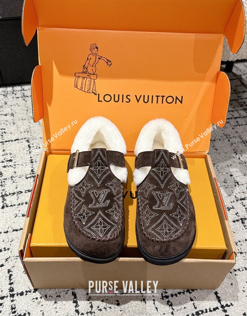 Louis Vuitton Colorado Comfort Mary Janes Loafers in Monogram-Embroidered Suede and Wool Brown 2025 1AIGKZ (MD-251022076)