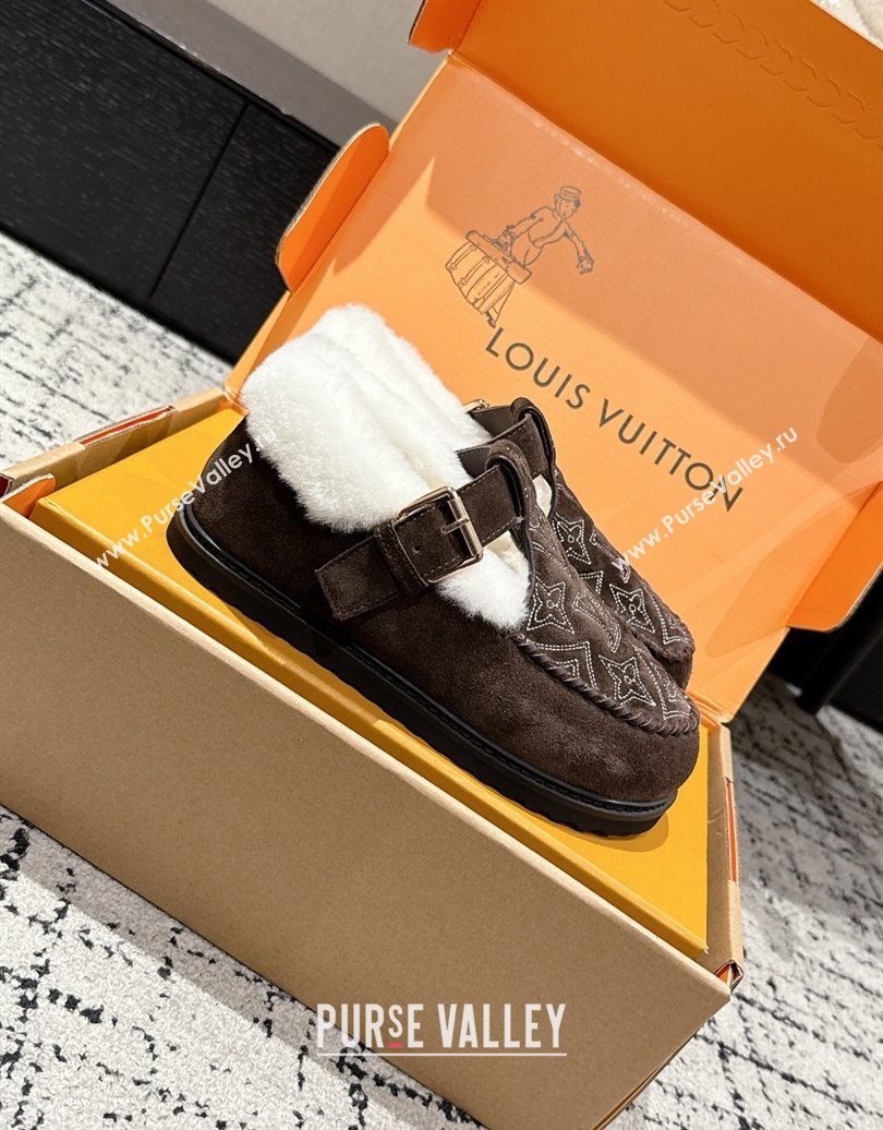 Louis Vuitton Colorado Comfort Mary Janes Loafers in Monogram-Embroidered Suede and Wool Brown 2025 1AIGKZ (MD-251022076)