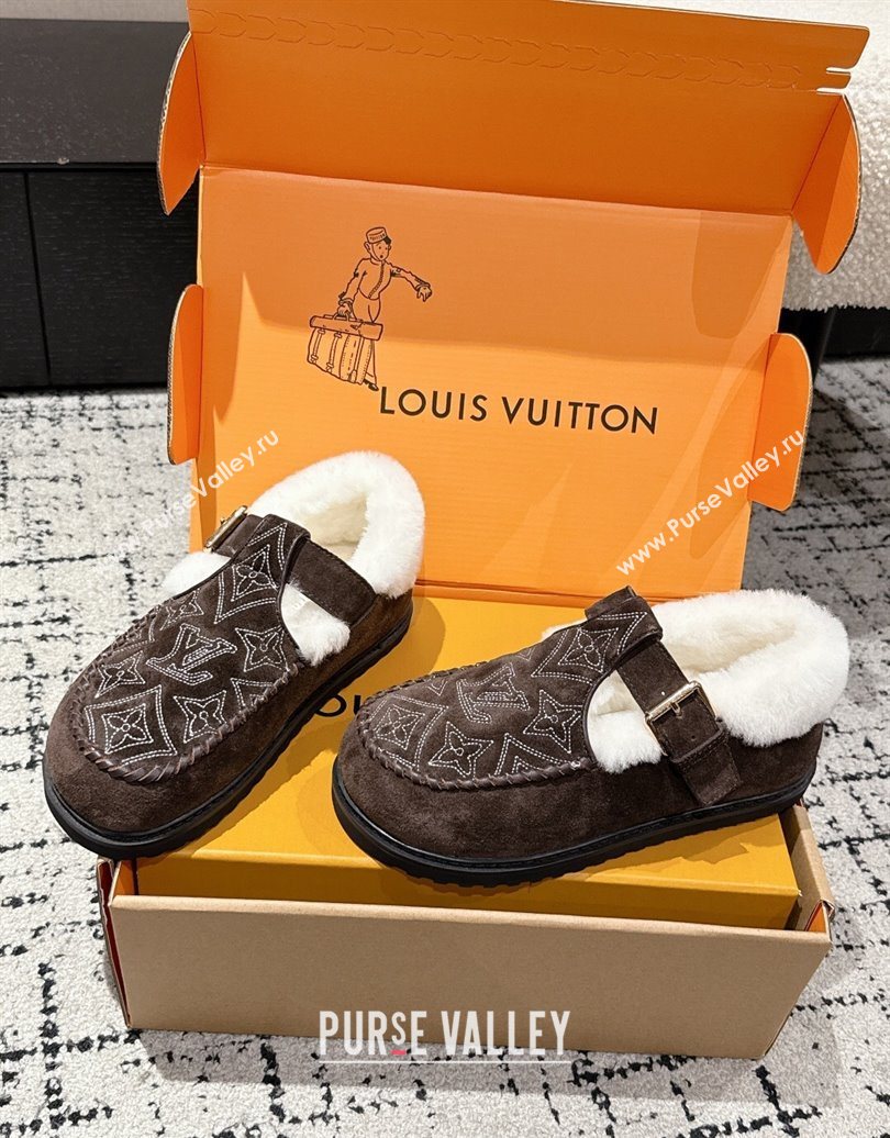 Louis Vuitton Colorado Comfort Mary Janes Loafers in Monogram-Embroidered Suede and Wool Brown 2025 1AIGKZ (MD-251022076)