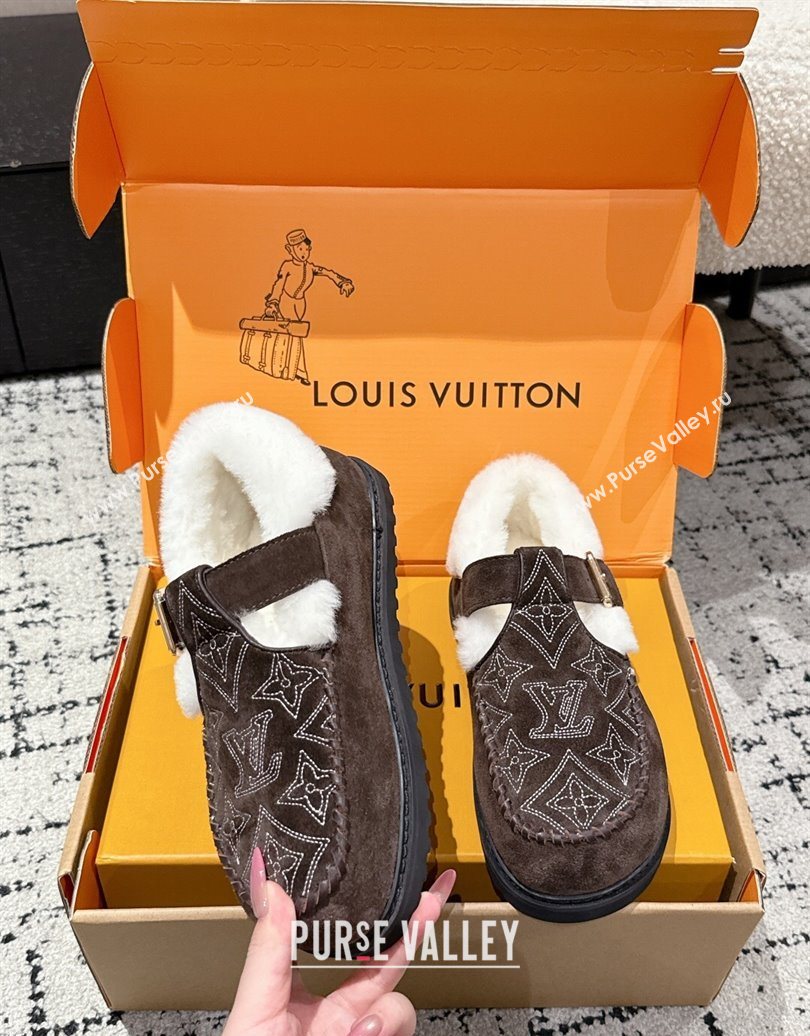 Louis Vuitton Colorado Comfort Mary Janes Loafers in Monogram-Embroidered Suede and Wool Brown 2025 1AIGKZ (MD-251022076)