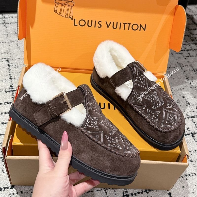 Louis Vuitton Colorado Comfort Mary Janes Loafers in Monogram-Embroidered Suede and Wool Brown 2025 1AIGKZ (MD-251022076)