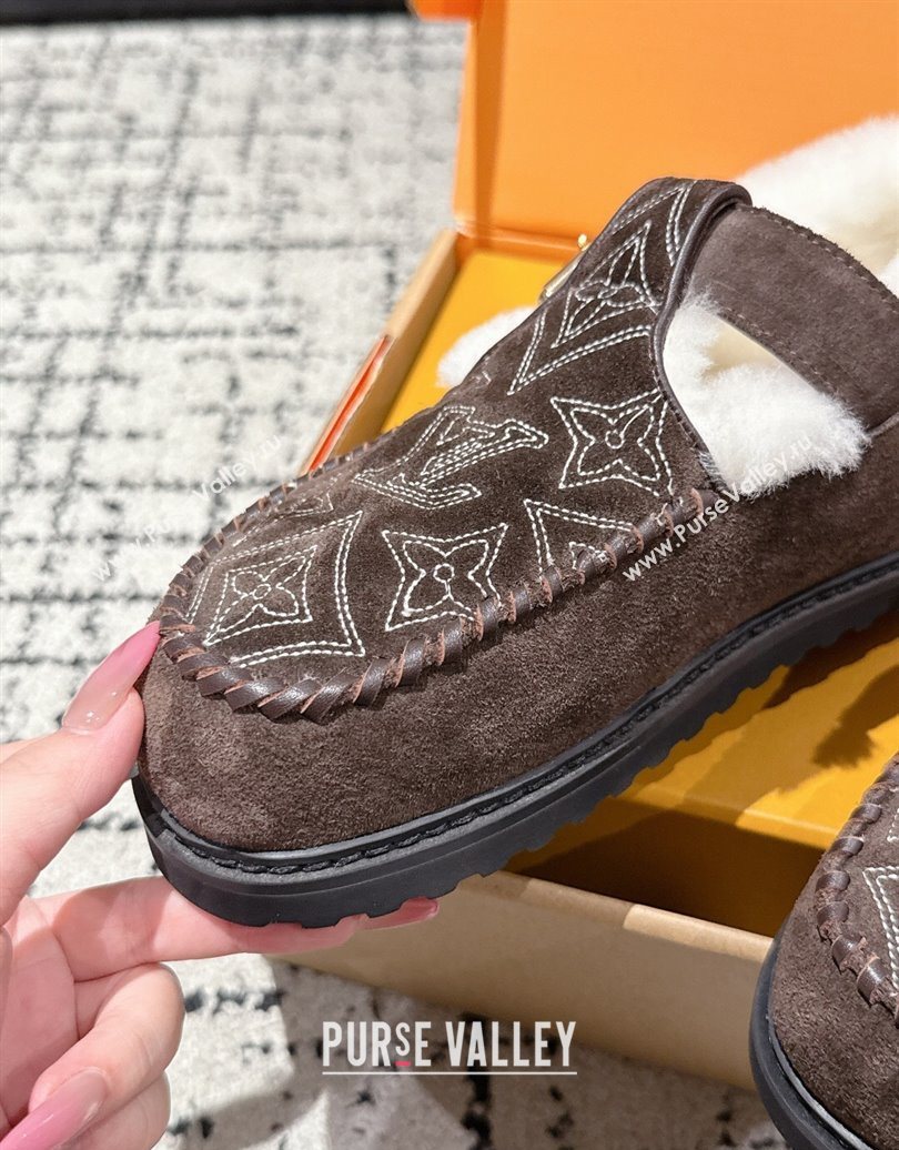 Louis Vuitton Colorado Comfort Mary Janes Loafers in Monogram-Embroidered Suede and Wool Brown 2025 1AIGKZ (MD-251022076)