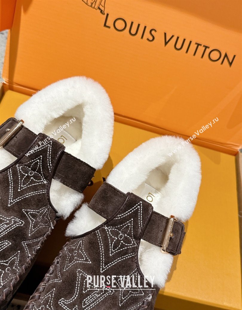 Louis Vuitton Colorado Comfort Mary Janes Loafers in Monogram-Embroidered Suede and Wool Brown 2025 1AIGKZ (MD-251022076)